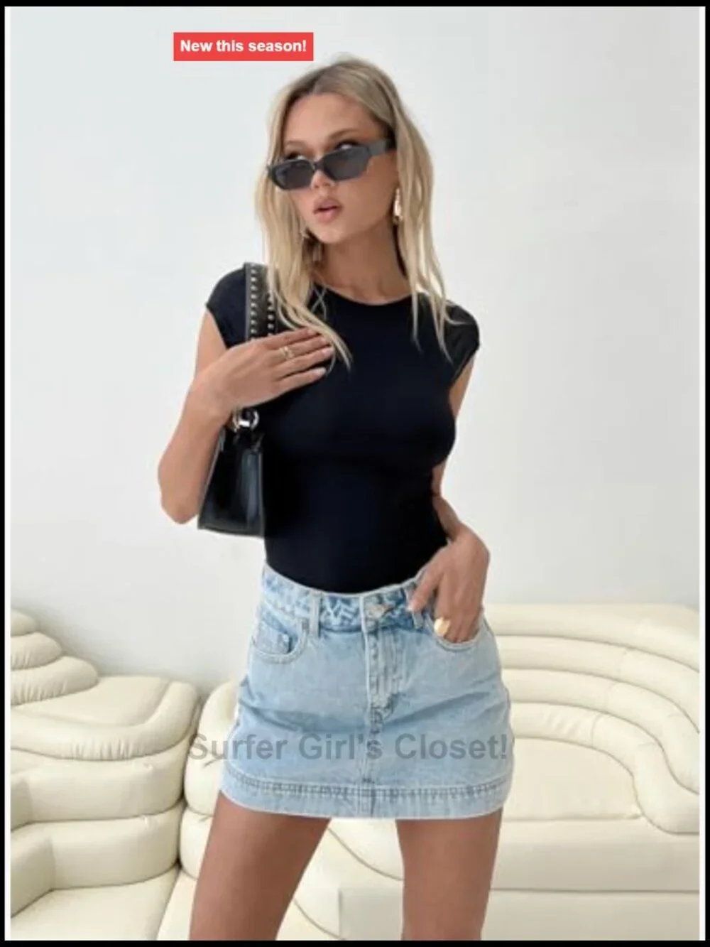 Denim Skort with Belt Loops and Zipper Closure, Mid Rise, Mini Length